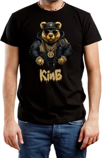 T-SHIRT MĘSKI TEDDY Z MISIEM MIŚ ŚMIESZNA KOSZULKA CZARNA R-S A81 - Koszulki męskie - miniaturka - grafika 1