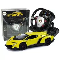 Import leantoys LEANToys Auto Zdalnie Sterowane Lamborghini Veneno Żółte 2,4 G Pilot Kierownica Dźwięk Światła 9744 - Zabawki zdalnie sterowane - miniaturka - grafika 1
