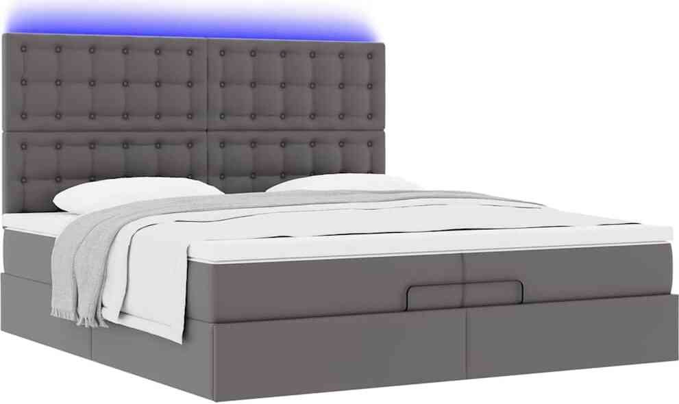 vidaXL Łóżko otomana z materacem szare 200x200 cm imitacja skóry
