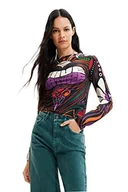Koszulki i topy damskie - Desigual Damska koszulka z długim rękawem, czarna, XL - miniaturka - grafika 1