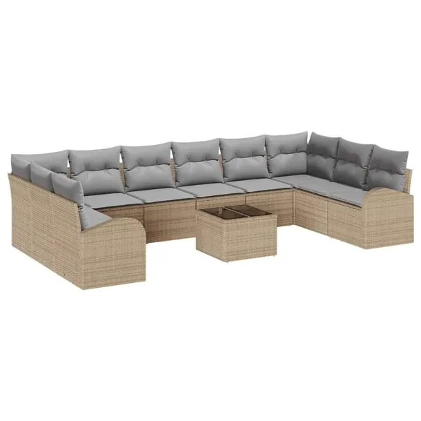 Zestaw Kanap Ogrodowych Modułowych, Rattan, Beżowy/Jasnoszary, 360x60 cm
