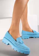 Mokasyny damskie - Niebieskie Mokasyny na Grubej Podeszwie z Cholewką z Przeszyciami Hamaira - miniaturka - grafika 1