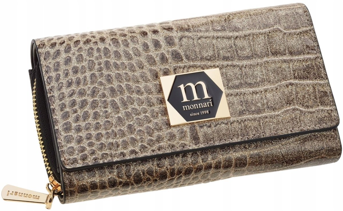 Monnari Portfel Damski Lakier Skórzany Elegancki Duży Pojemny Wzór Łuski