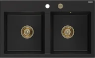 Zlewozmywaki - Mexen Hektor zlewozmywak granitowy 2-komorowy 800 x 490 mm, czarny, syfon złoty - 6521802000-77-G - miniaturka - grafika 1