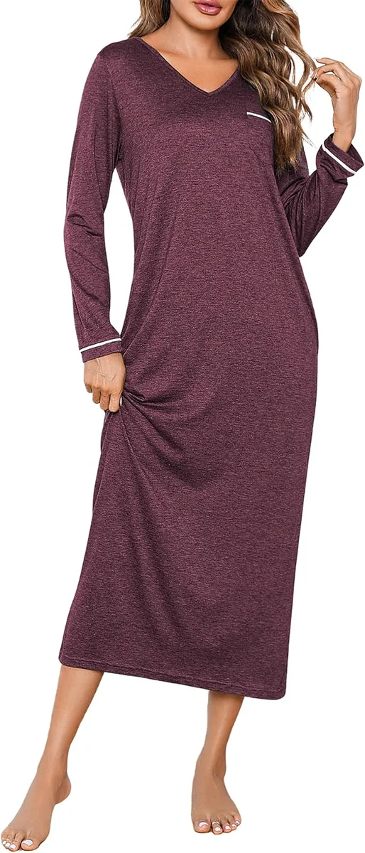 RĘKAW KOSZULA NOCNA BAWEŁNIANA DŁUGI DEKOLT V-NECK ZIMOWA WYGODNA