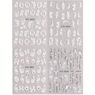 TEMU 5D Charms Koronki Kwiatowe Naklejki na paznokcie Mandala Liść Biała Róża Kwiatowe Płatki Eleganckie Paznokcie Art Polish Manicure Sliders Letnie - Ozdoby do paznokci - miniaturka - grafika 1