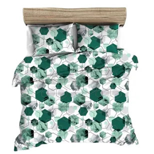 Pościel z kory 180x200 szmaragdowa biała geometria - Pościel - miniaturka - grafika 1