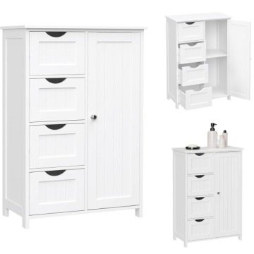 Szafka Łazienkowa Biała 55x30x82 cm Komoda Stojąca 4 Szuflady Mdf