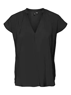 VERO MODA VMQUEENY V-Neck C/S WVN GA Top, Black, S, czarny, S - Koszulki i topy damskie - miniaturka - grafika 1