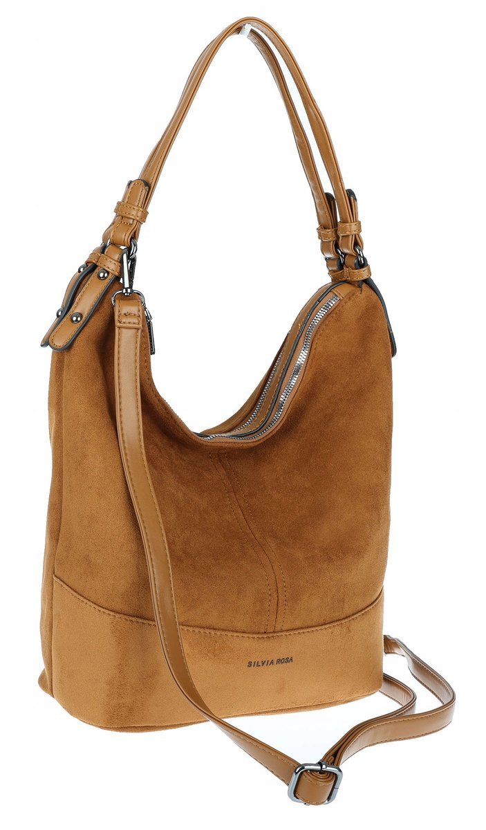 Torebka damska shopper worek zamsz A4 elegancka lekka torba S397 Brązowa