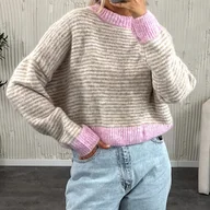 Swetry damskie - TEMU Sweter damski w paski z okrągłym dekoltem - luźny krój, kolorowe akcenty różu, miękki i ciepły na jesień/zimę, uniwersalna warstwowa podstawka - miniaturka - grafika 1