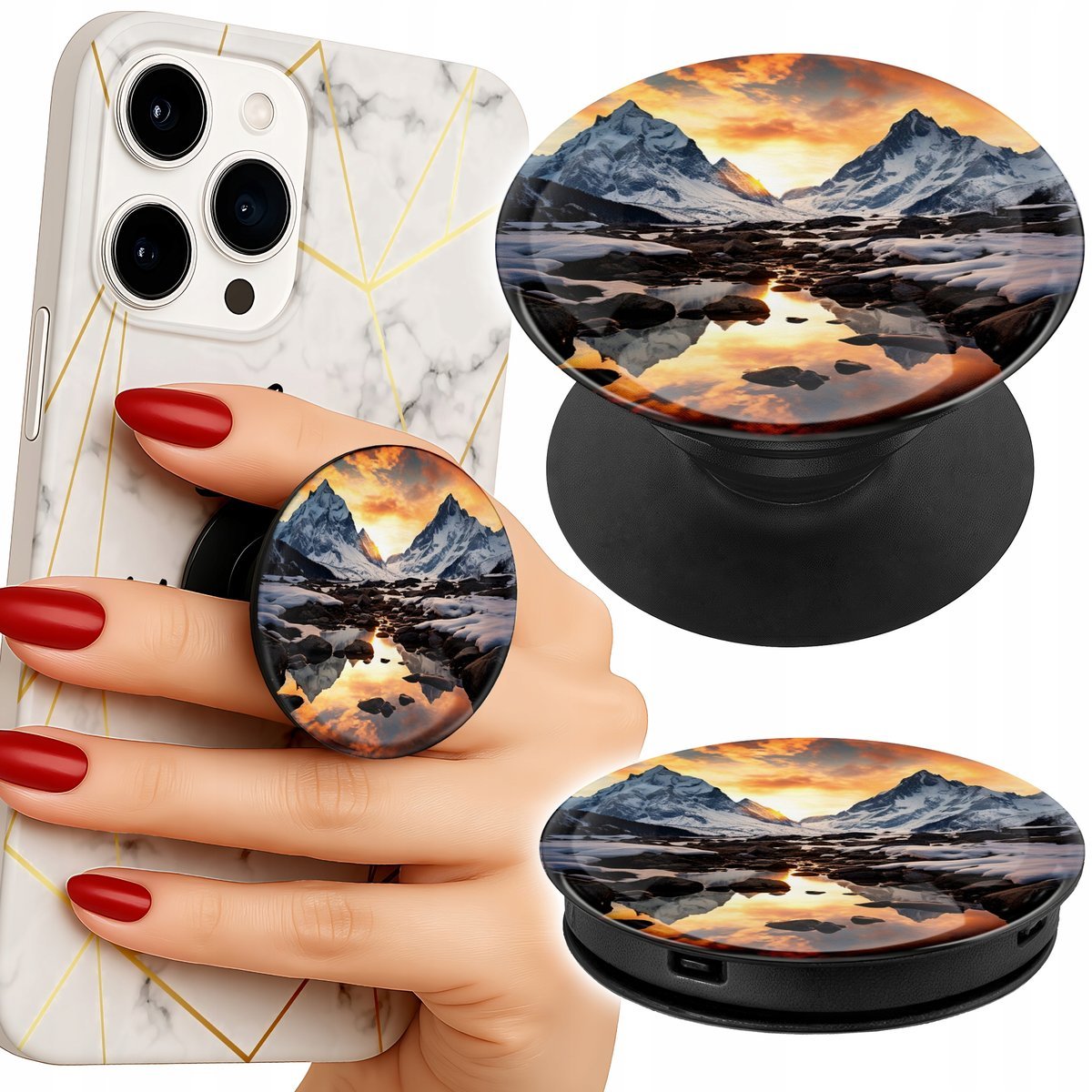 Uchwyt do telefonu Popsocket na palce/stojak STRUMIEŃ GÓRY SZCZYTY EVEREST