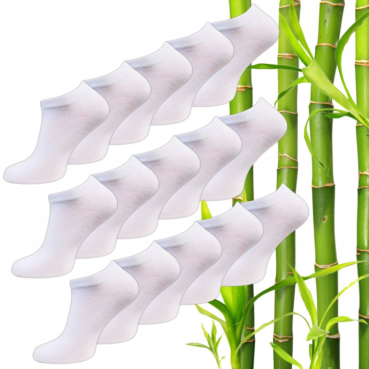 Stopki Damskie BIAŁE Krótkie Skarpetki BAMBUSOWE Niskie Zestaw 15 PAR 36-38