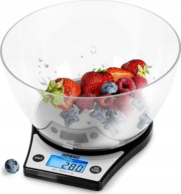 Duronic KS6000 BKCR Elektroniczna z misą 5 kg czarna waga cyfrowy niebieski wyświetlacz płaska