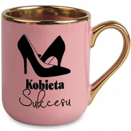 Kubki - Kubek Elegant Różowy Ucho Rant złoty Prezent KOBIETA SUKCESU Wiele WZORÓW - miniaturka - grafika 1