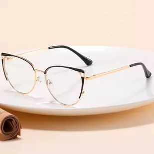 Damskie okulary kocie zerówki do komputera BLUE LIGHT 25158 Złoty/Czarny - Okulary korekcyjne, oprawki, szkła - miniaturka - grafika 1