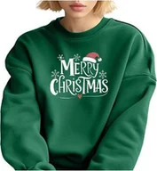 Swetry damskie - Damski sweter świąteczny Wesołych Świąt bluza Xmas pulower bluzka z długim rękawem, zielony, damski, XL - miniaturka - grafika 1