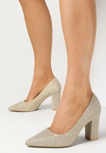 Złote Brokatowe Czółenka ze Szpiczastym Noskiem Diyu - Czółenka - miniaturka - grafika 1