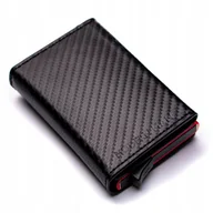 Portfele - Slim Wallet Mały Portfel Na Karty Kredytowe Rfid Praktyczny Czerwono Czarny - miniaturka - grafika 1