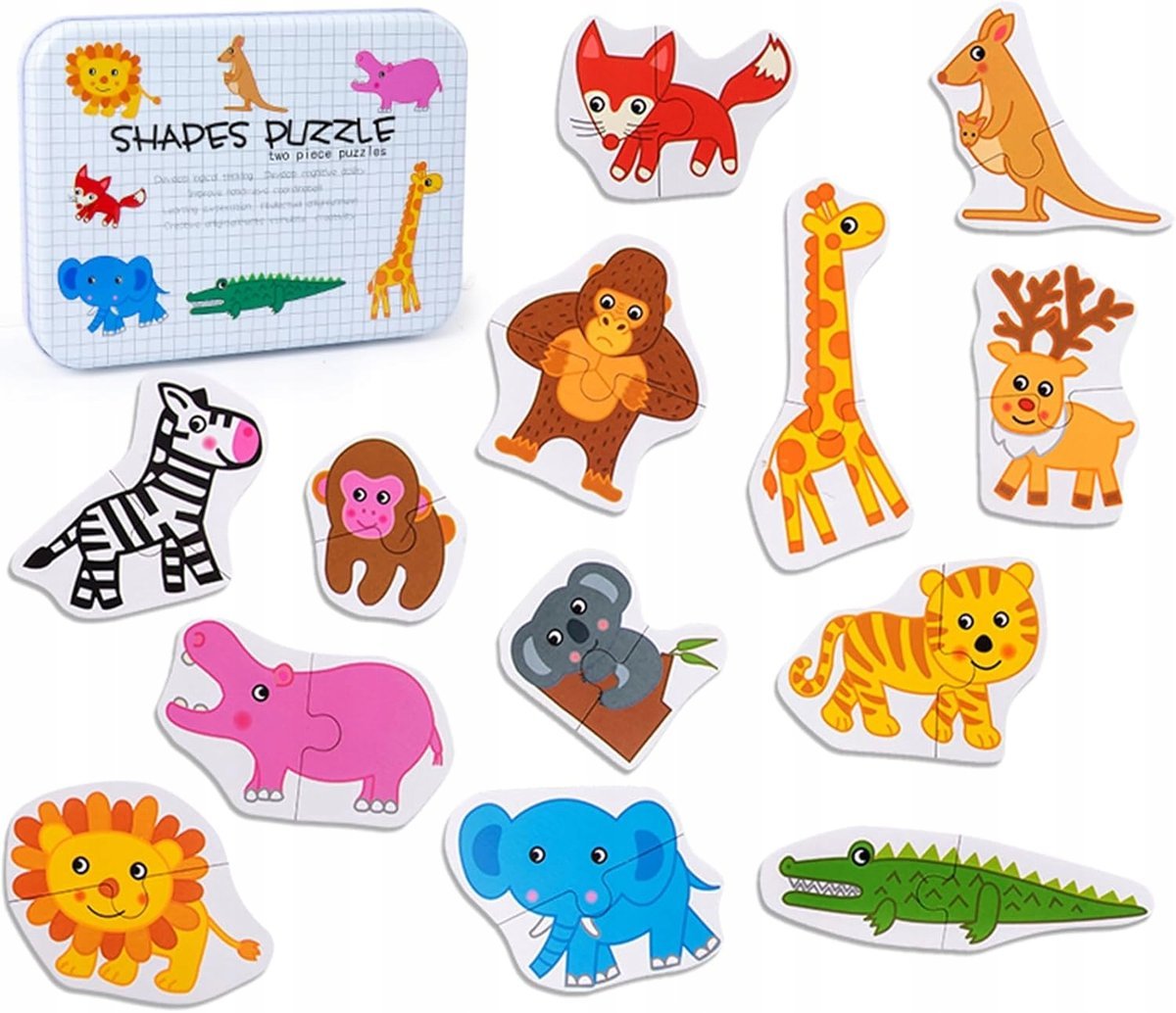 Puzzle drewniane montessori układanka dla dzieci zwierzęta 13szt