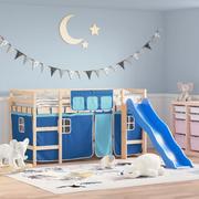 Łóżeczka i kojce - vidaXL Dziecięce łóżko na antresoli, niebieskie zasłonki, 90x200 cm - miniaturka - grafika 1