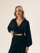 Bluzki damskie - Bluzka letnia typu kimono Seaside Esotiq czarny S - miniaturka - grafika 1