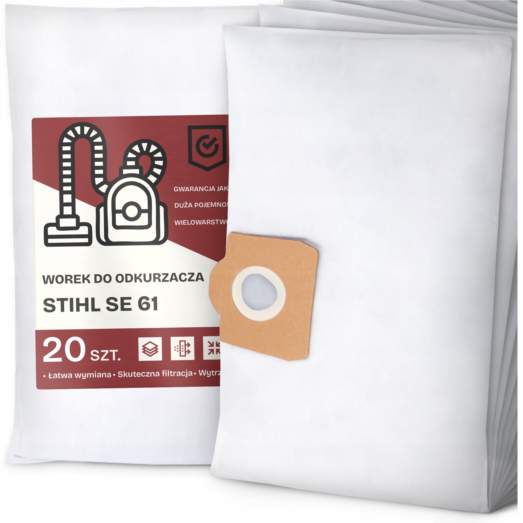 20x Worek do Odkurzacza Stihl Se 61 Syntetyczny Tekstylny Pojemny Worki