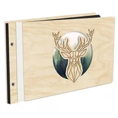 Albumy fotograficzne - Album Na Zdjęcia Wyklejany Jeleń Szlachetny Z Pierwszą Stroną W Kolorze W Drewnianej Oprawie Z Czarnymi Kartami Z Grawerem - miniaturka - grafika 1