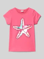 Koszulki dla dziewczynek - T-shirt z o kroju regular fit z interaktywnym wzorem - miniaturka - grafika 1