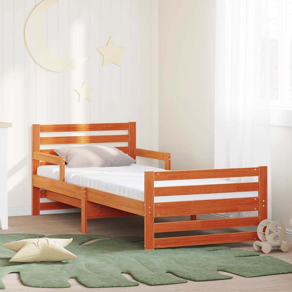 vidaXL vidaXL Ramka łóżka z materacem Brązowy 80 x 200 cm Lite drewno sosnowe
