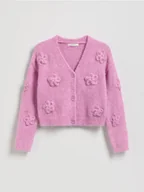 Swetry dla dziewczynek - Reserved - Kardigan z kwiatową aplikacją - fioletowy - miniaturka - grafika 1