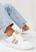 Moda i Uroda OUTLET - Biało-Złote Sneakersy na Platformie z Brokatowymi Wstawkami Railawa - miniaturka - grafika 1