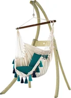 Fotele ogrodowe wiszące - Koala Zestaw hamakowy: fotel AHC-10 ze stojakiem drewnianym Atlas, ecru-niebieski AHC-10-AT - miniaturka - grafika 1