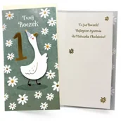 Kartki okolicznościowe i zaproszenia - Karnet Urodziny Roczek gąska - miniaturka - grafika 1