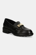 Mokasyny damskie - Tommy Hilfiger mokasyny skórzane TH LOGO LEATHER LOAFER damskie kolor czarny na platformie FW0FW08257 - miniaturka - grafika 1