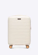 Walizki - Walizka kabinowa z polikarbonu w poziome żebrowanie kremowo - złota - miniaturka - grafika 1