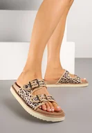 Klapki i japonki damskie - Beżowe Klasyczne Klapki z Paskami z Klamrami Palavenna - miniaturka - grafika 1