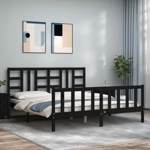 Rama łóżka z zagłówkiem, czarna, 180x200 cm, drewniana Lumarko! - Łóżka - miniaturka - grafika 1