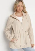 Kurtki damskie - Jasnobeżowa Kurtka Parka Dwustronna ze Ściągaczem w Talii i Kapturem Tillisaya - miniaturka - grafika 1