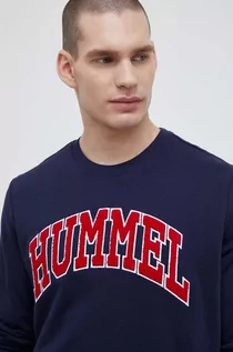 Bluzy męskie - Hummel bluza bawełniana męska kolor granatowy z aplikacją - grafika 1