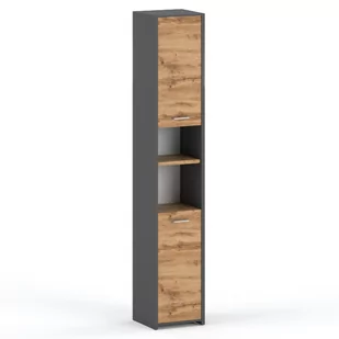 Szafka Łazienkowa Słupek Stojący HUGO Szary Dąb Wotan - Szafki łazienkowe - miniaturka - grafika 1