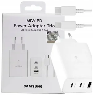 Oryginalna Ładowarka Samsung 65W Trio +kabel biała Hit - Ładowarki do telefonów - miniaturka - grafika 1