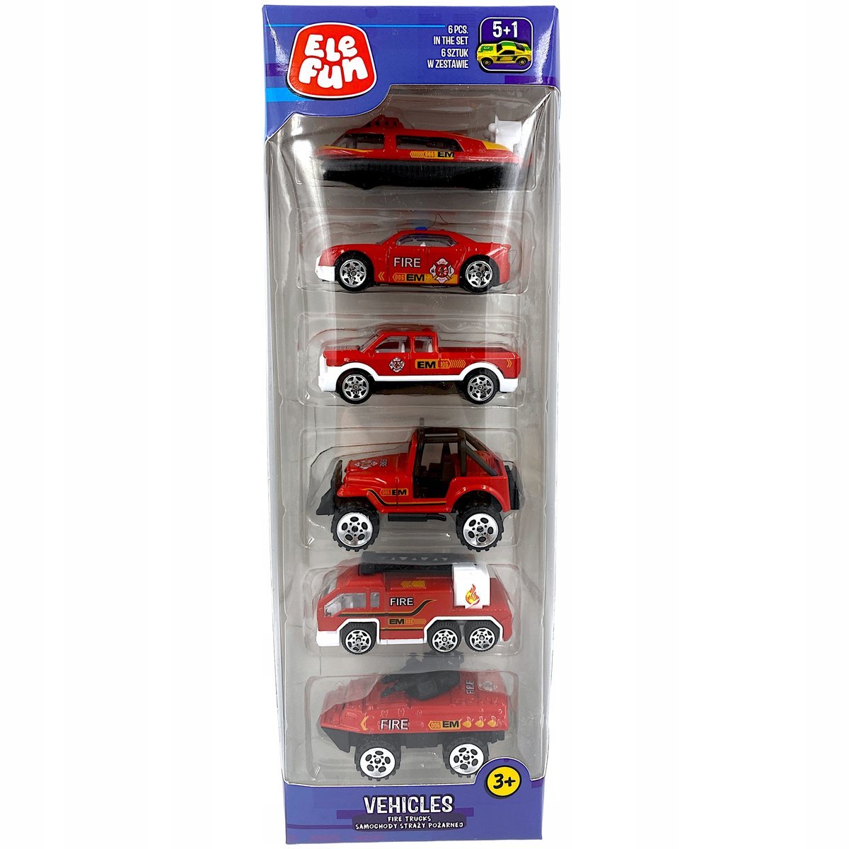 Elefun Pojazdy Auta Samochody Straży Pożarnej 6szt