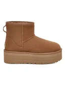Botki damskie - UGG Skórzane botki "Classic Mini Platform" w kolorze jasnobrązowym - miniaturka - grafika 1