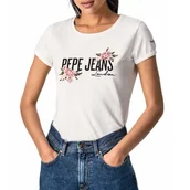 Koszulki i topy damskie - Koszulka damska Pepe Jeans P atience ecru z printem i haftem-XS - miniaturka - grafika 1