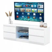 Szafki RTV - Szafka Rtv 138cm Stolik pod Tv Komoda stojąca 4 szuflady Biała - miniaturka - grafika 1