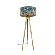 Lampy stojące - QAZQA Statyw vintage drewno z kapturem pawi zielony 50 cm - Tripod Classic - miniaturka - grafika 1