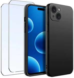 ZESTAW Etui do iPhone 15 Matowe Czarne Silikon 2 SZTUKI SZKŁO - Etui i futerały do telefonów - miniaturka - grafika 1