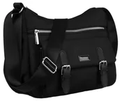 Torebki damskie - Torebka damska na ramię czarna mała i funkcjonalna szeroki regulowany pasek listonoszka na suwak kieszonki PETERSON - miniaturka - grafika 1