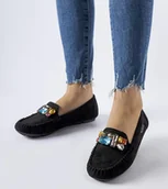 Mokasyny damskie - Czarne mokasyny z ozdobnymi błyskotkami Fusco-37 - miniaturka - grafika 1